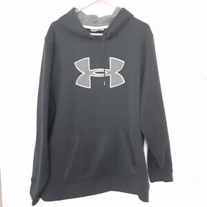 Under Armor Hoodie Mens XXL 2XL Black Loose Fit Big Logo Sweater Pocket